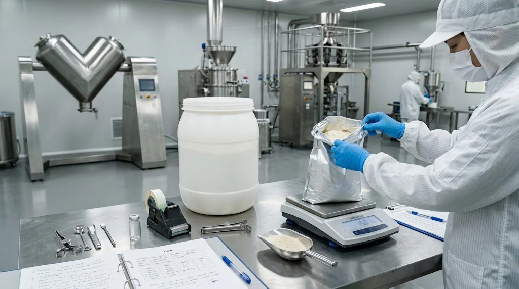 Urolithin A powder blending and blend uniformity testing